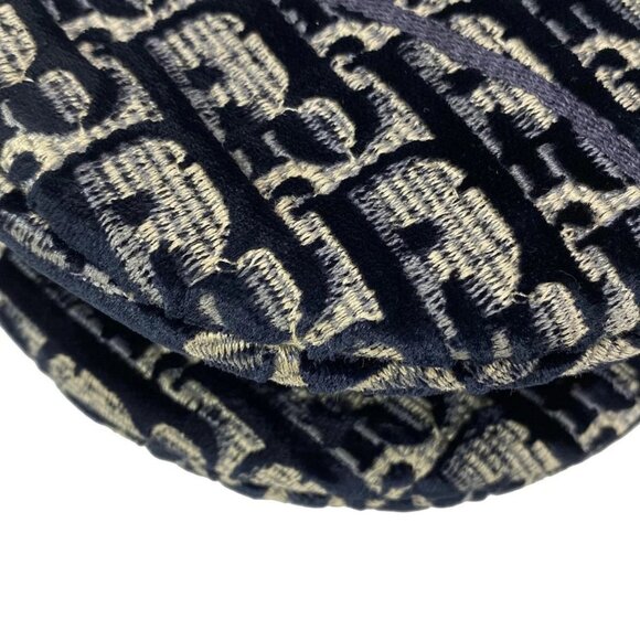 Auth DIOR/ChristianDior Saddle Bag Navy Cream Gray Velour Jacquard Handbag - Picture 3 of 16